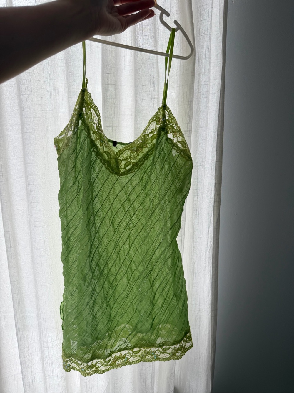 Green Lace-Trim Camisole Tank Top
